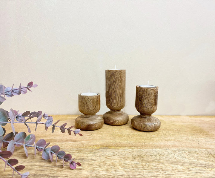 Set of Three Wooden Candlestick or Tea Light Holders