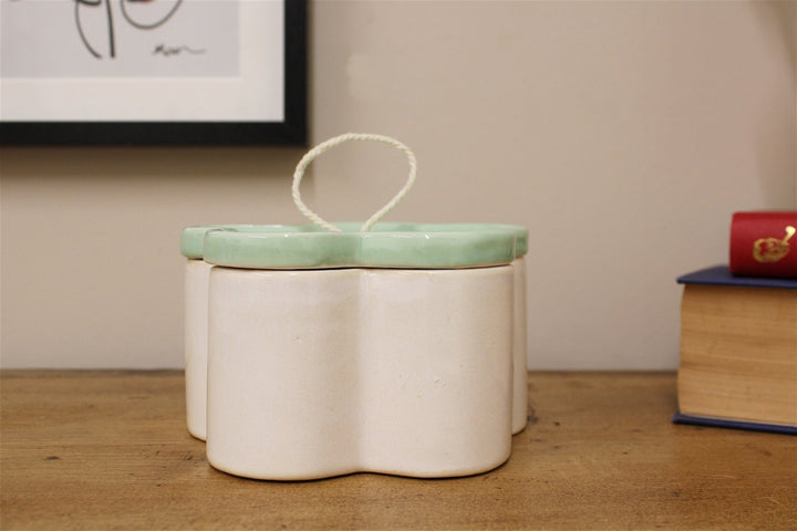 Elegant Green Ceramic Flower Trinket Box