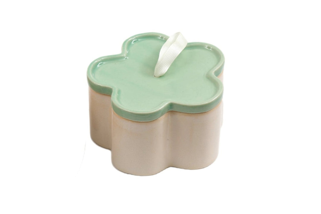 Elegant Green Ceramic Flower Trinket Box