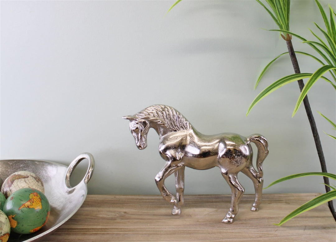 Silver Metal Horse Ornament, 23cm Tall