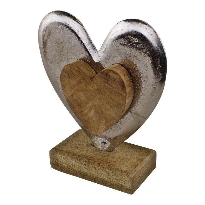 Metal and Wood Standing Heart Decoration