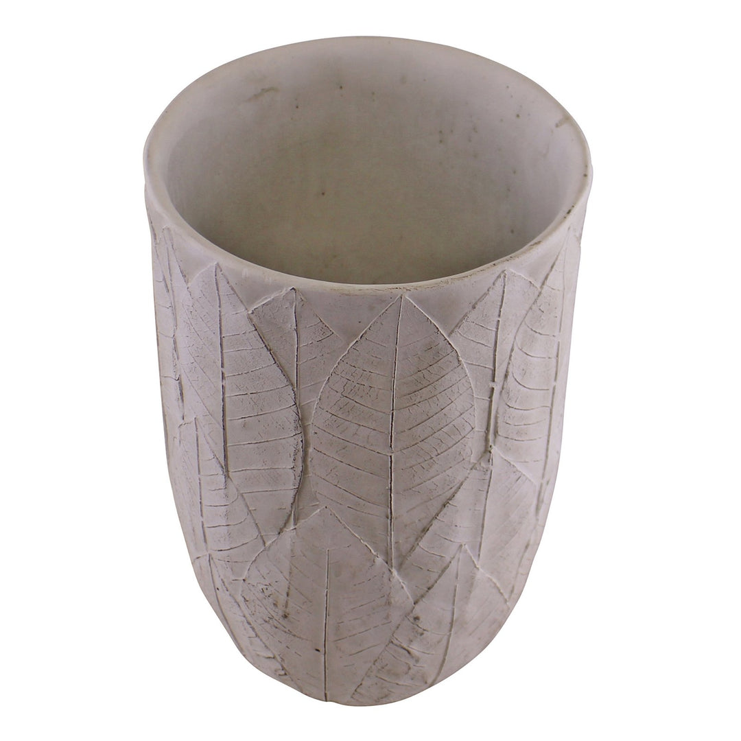 Cement Embossed Leaf Vase, 21.5cm