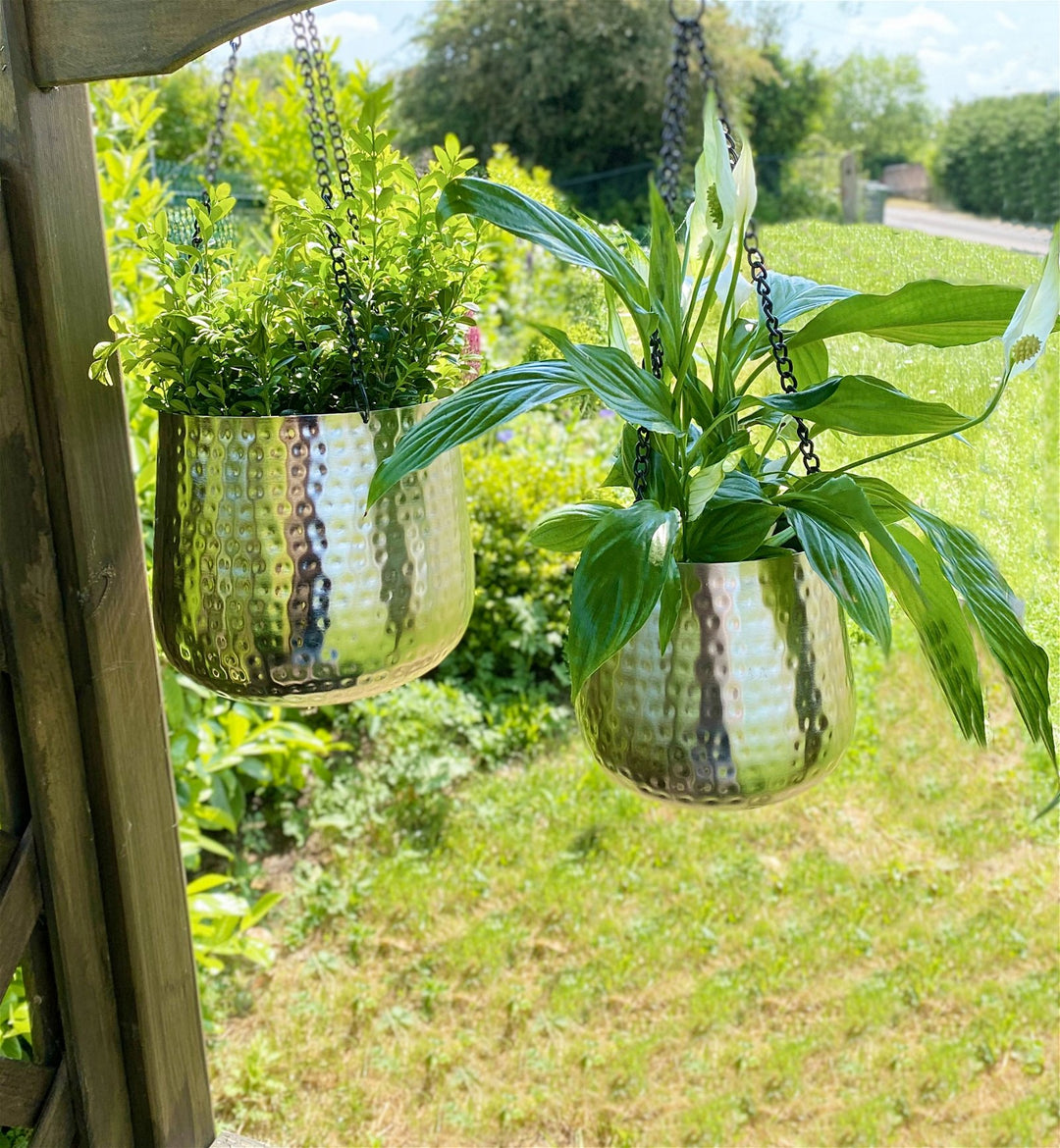 Set of Two Hanging Hammered Planters