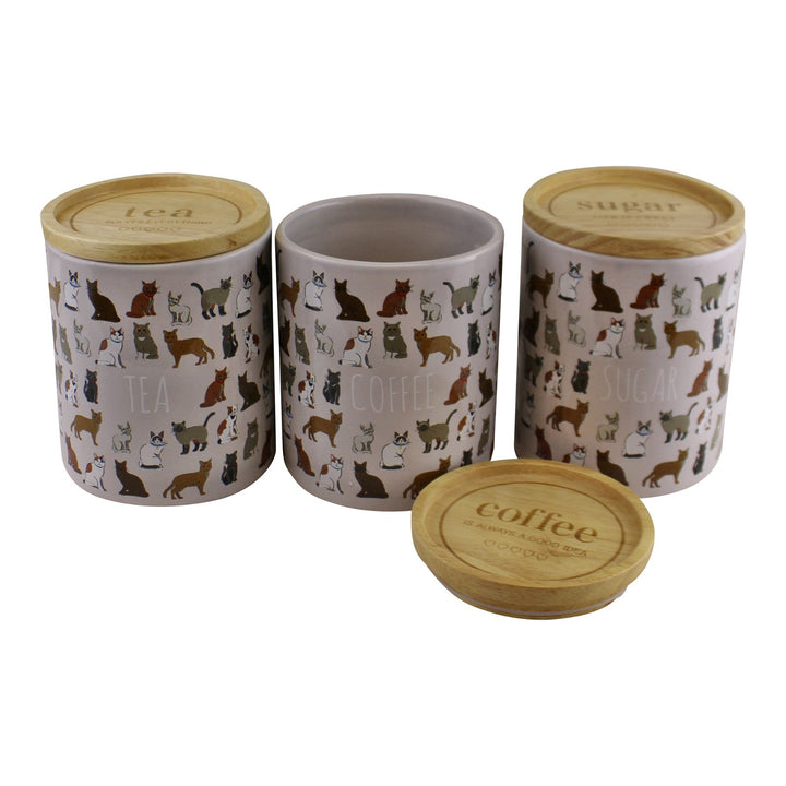 Ceramic Cat Design Tea, Coffee & Sugar Storage Canisters