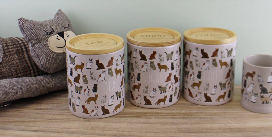 Ceramic Cat Design Tea, Coffee & Sugar Storage Canisters