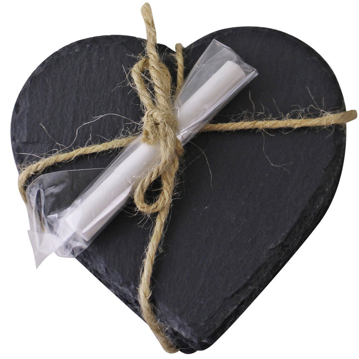 Set of 4 Slate Heart Coasters With Chalk