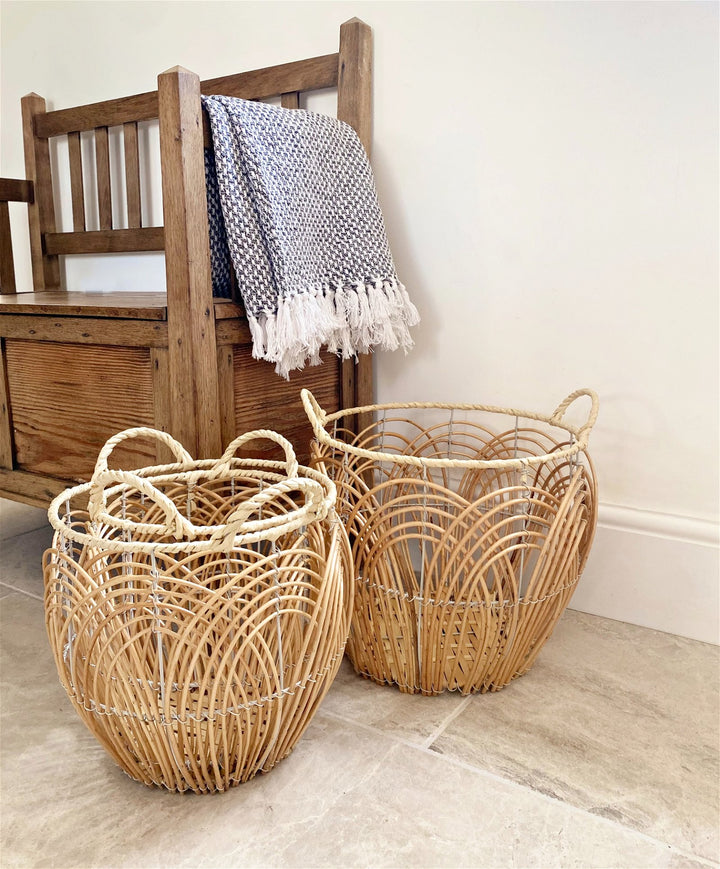 Set of Three Round Willow Baskets