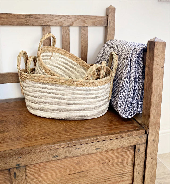 Set of Three Stripey Oval Storage Baskets