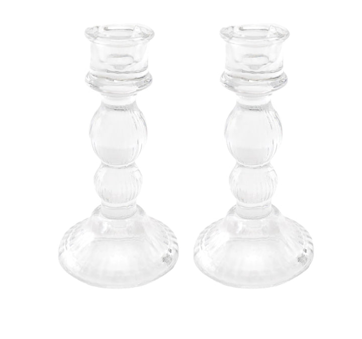 Pair of Glass Taper Candle Holders Clear