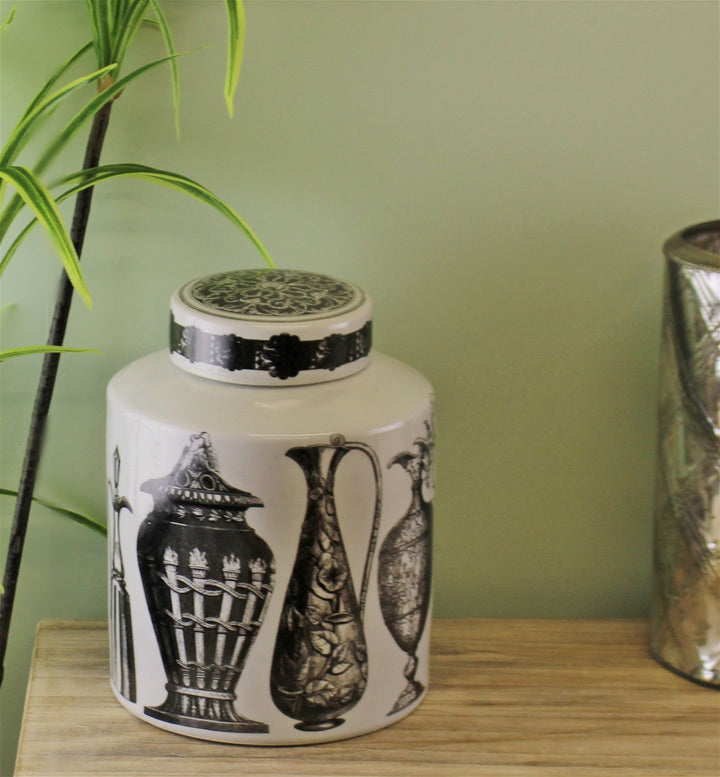 Small Round Grecian Style Porcelain Jar, Grecian Figures