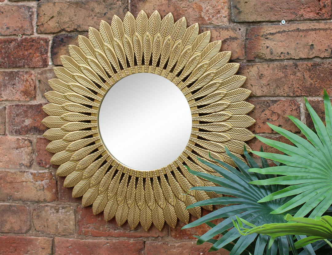 Large Gold Feather Design Mirror