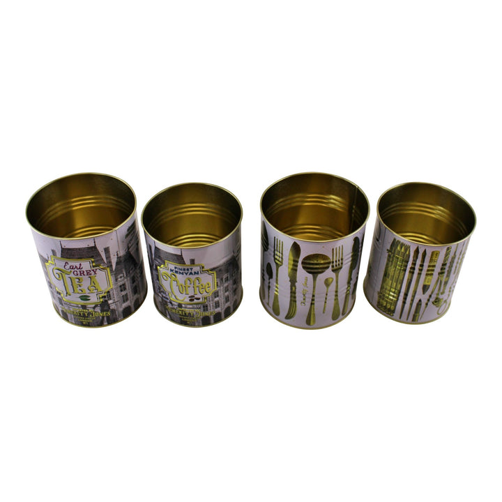 Set of 4 Vintage Style Storage Tins - Tea, Coffee, Utensitls and Pot Pen Tins