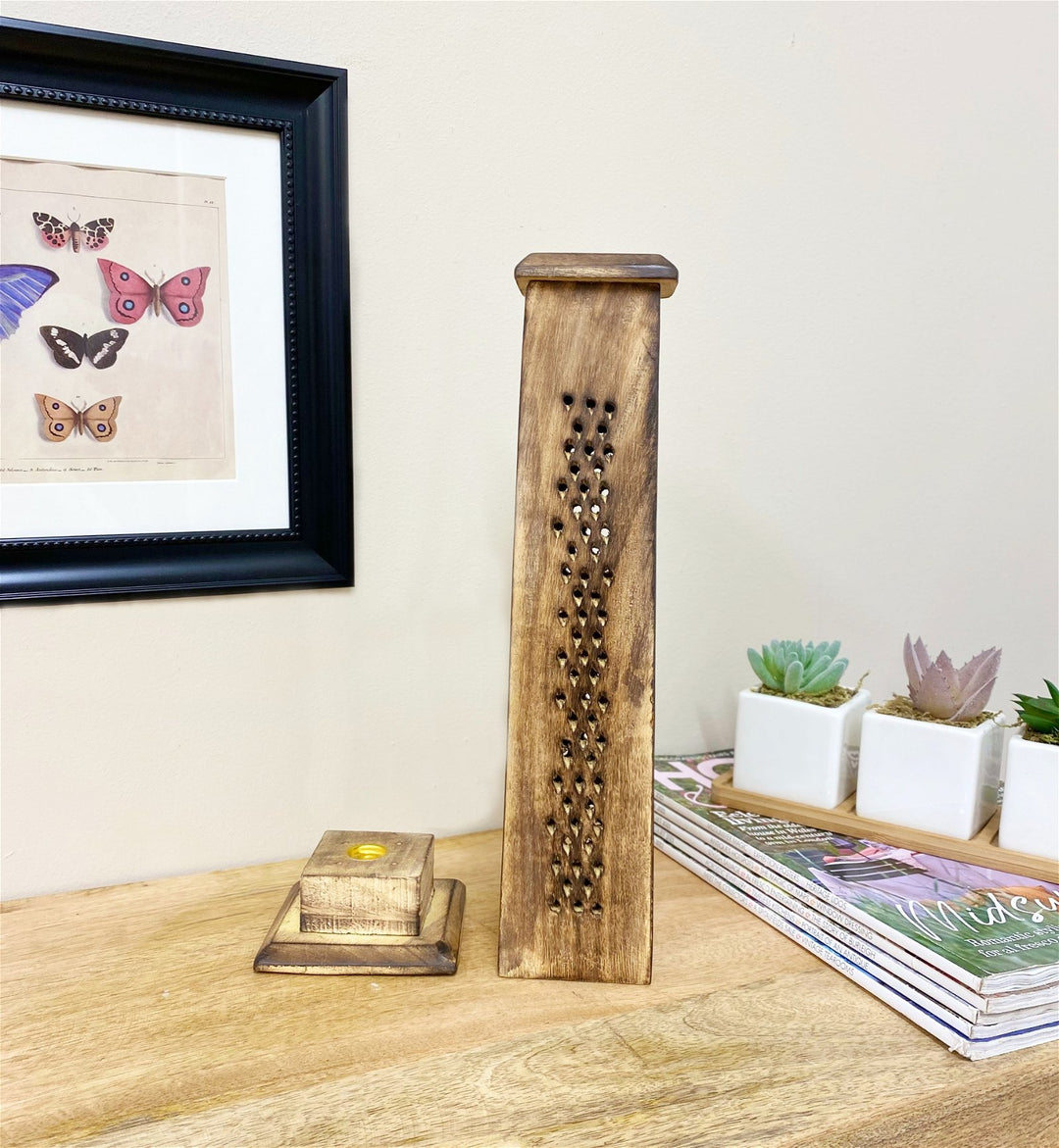 Wooden Tree of Life Tower Incense Stick and Cone Burner Holder