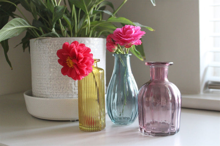 Set of Three Colour Glass Vases