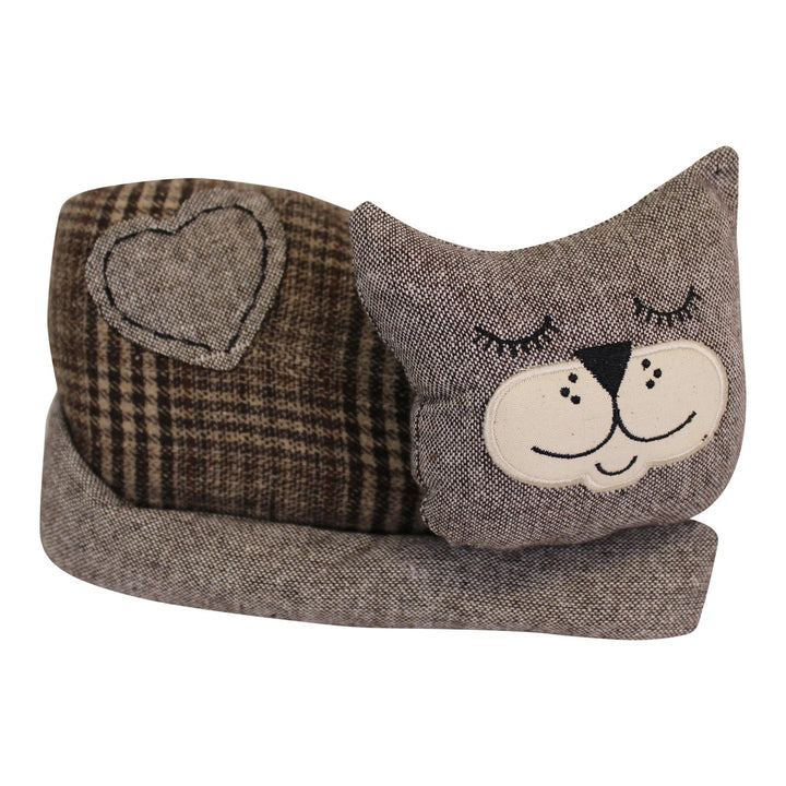 Sleeping Cat Fabric Doorstop, Brown