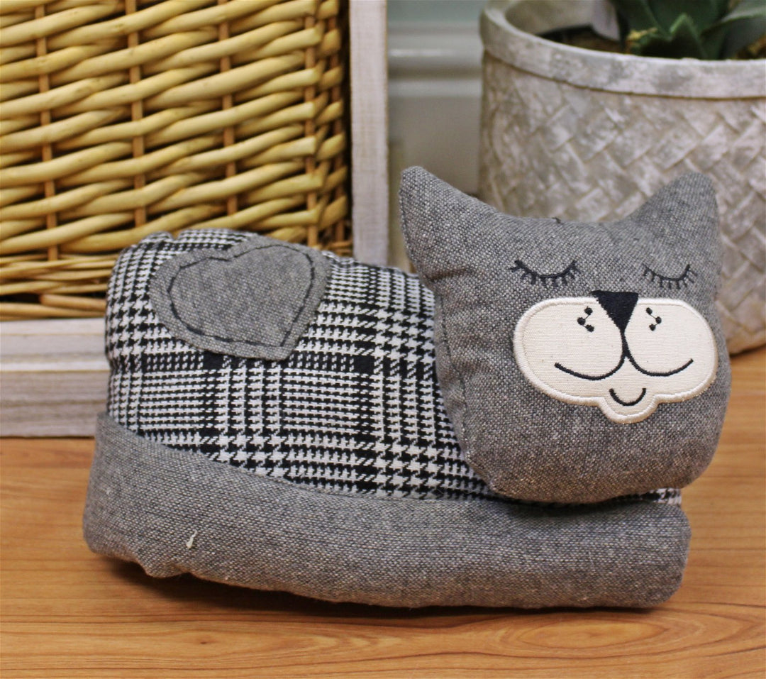 Sleeping Cat Fabric Doorstop, Grey