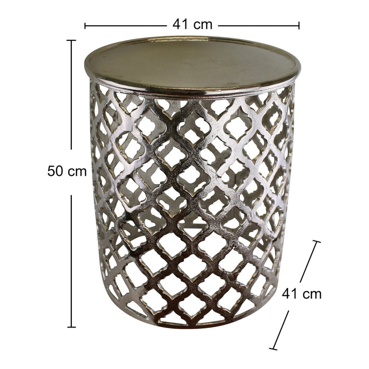 Decorative Silver Metal Side Table, Lattice design