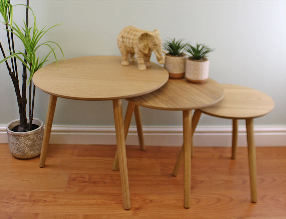 Set of 3 Round Nest Of Tables, Wooden Finish