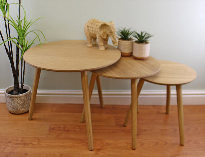 Set of 3 Round Nest Of Tables, Wooden Finish