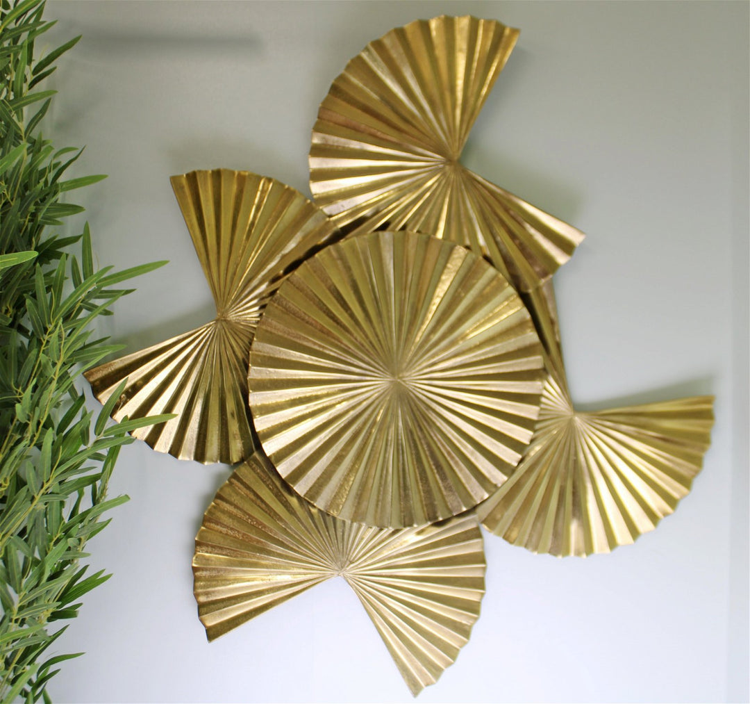 Large Gold Metal Wall Art, Fan Design 93x84cm