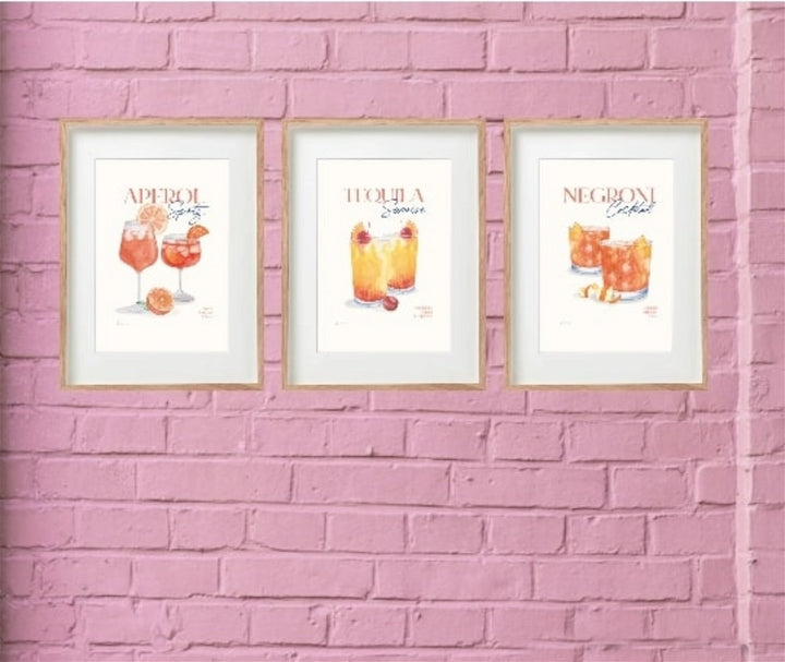 Set of Three Cocktail Recipe Wall Art in Frames