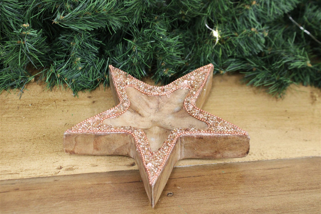 Copper Embellished Wooden Star Bowl