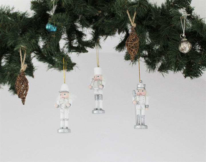 Trio of Silver Nutcracker Tree Decorations