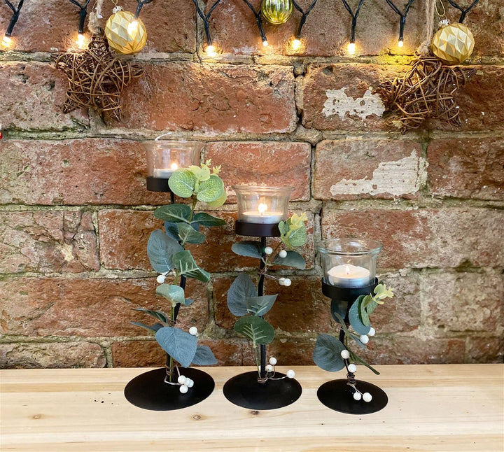 Three Eucalyptus Dressed Tealight Holders