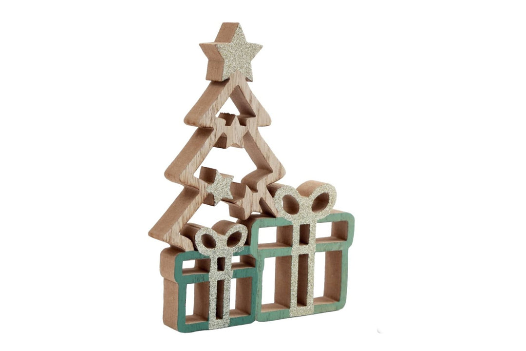 Freestanding Chritmas Tree Decoration with Presents - Green and Gold