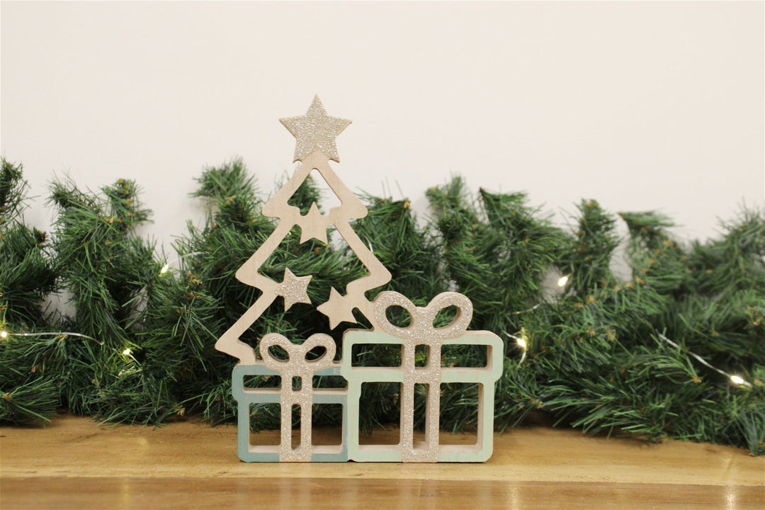 Freestanding Chritmas Tree Decoration with Presents - Green and Gold