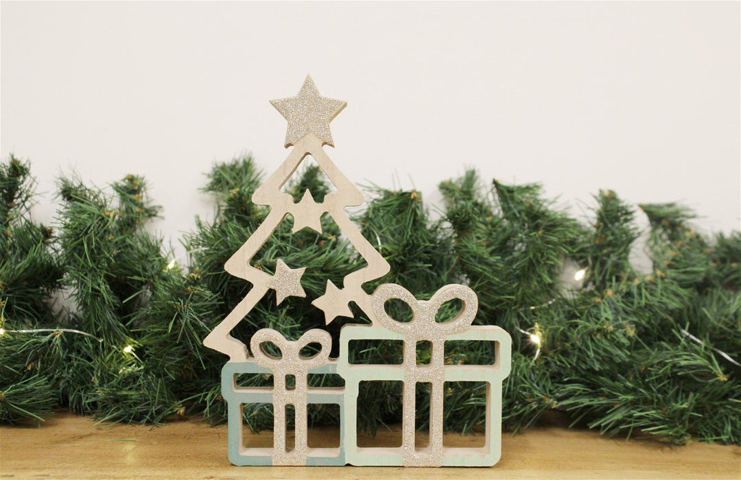 Freestanding Chritmas Tree Decoration with Presents - Green and Gold