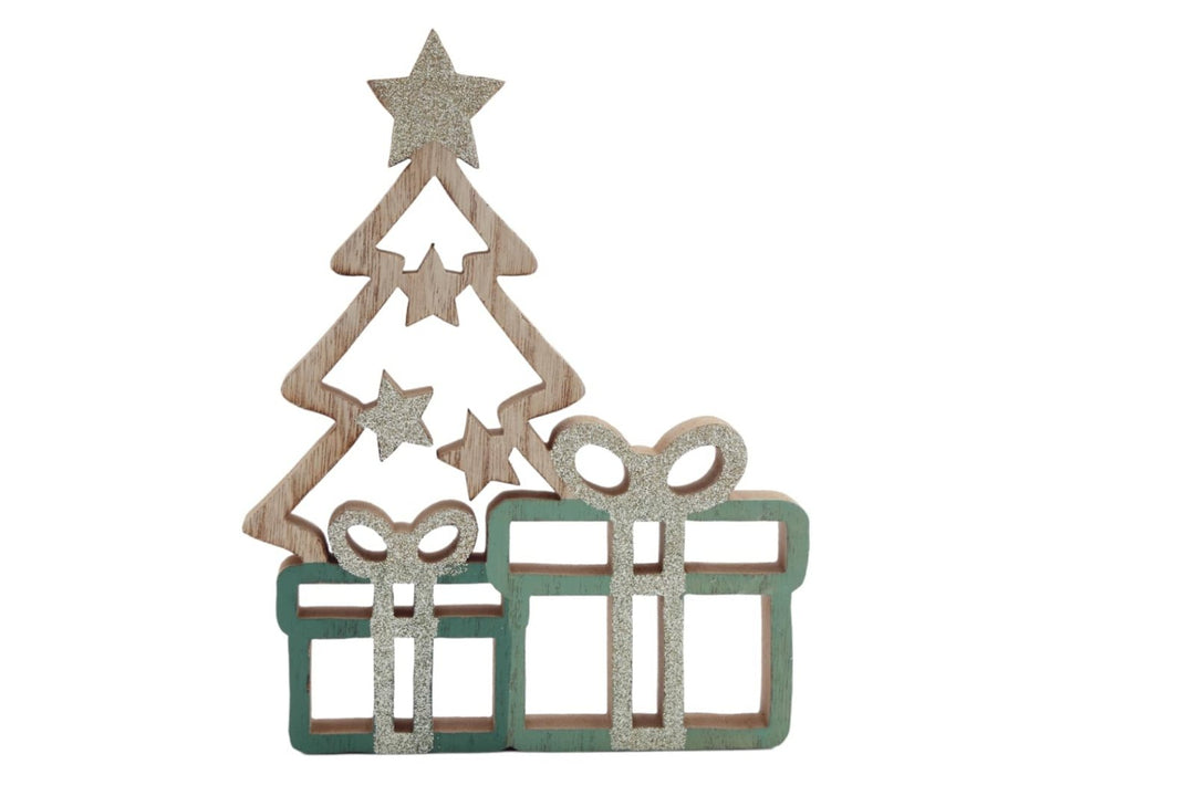 Freestanding Chritmas Tree Decoration with Presents - Green and Gold