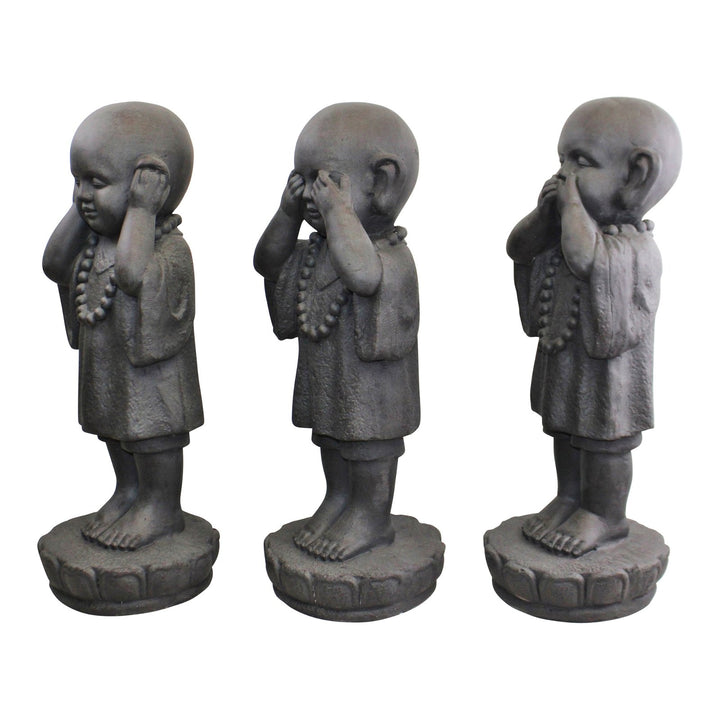 Set Of 3 Stone Effect See No Evil, Hear No Evil, Speak No Evil Monks