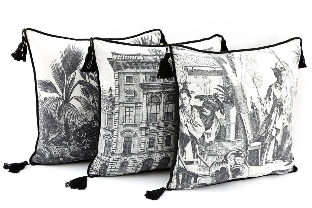 Set of 3 Monochrome Print Square Cushions 40cm