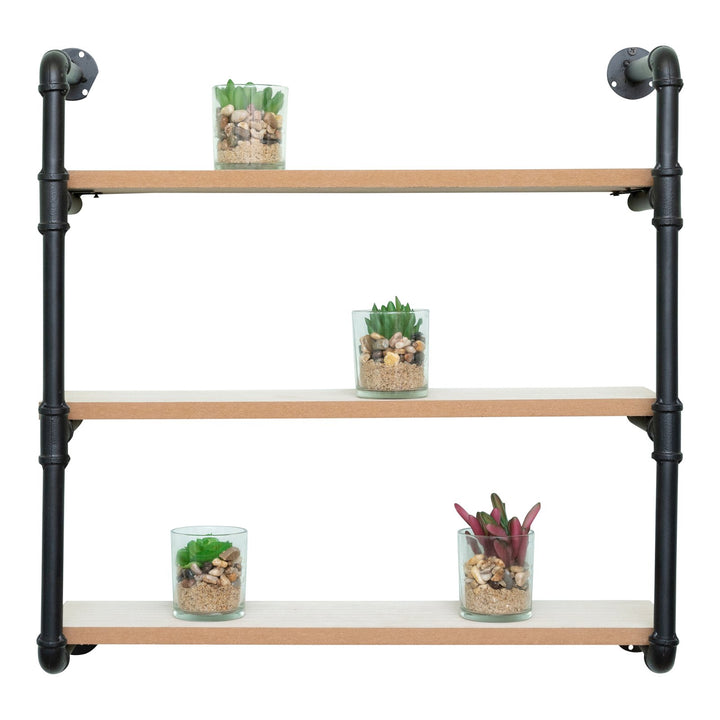 Black Pipe & Wooden Shelves 58cm