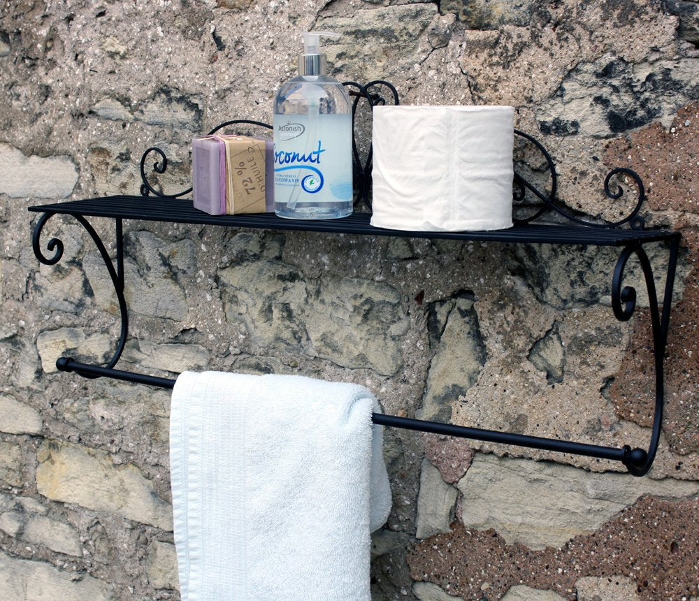 Black Scroll Towel Rail And Shelf