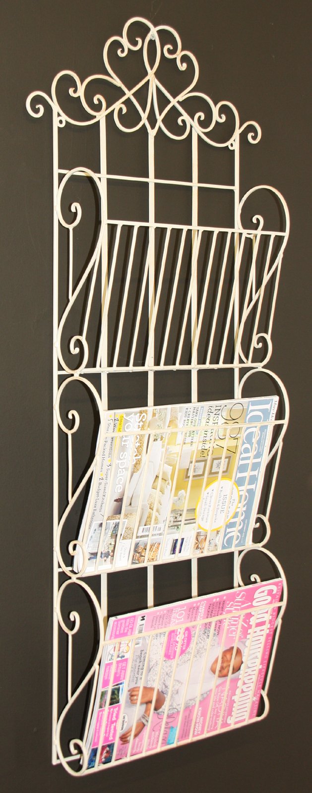 Cream Scroll Wall Hanging 3 Section Magazine Rack