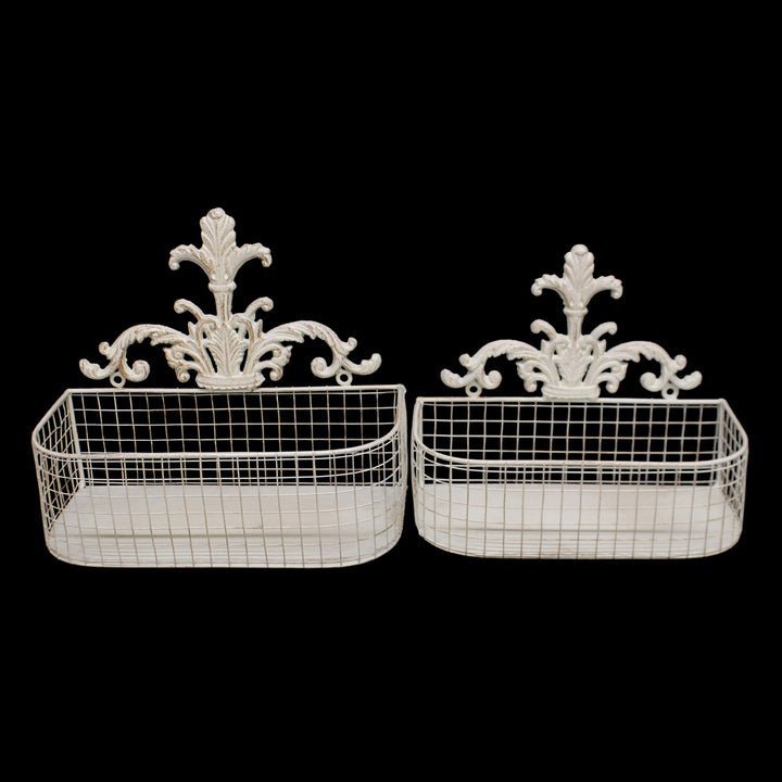 Set Of 2 Metal Wall Baskets In Cream