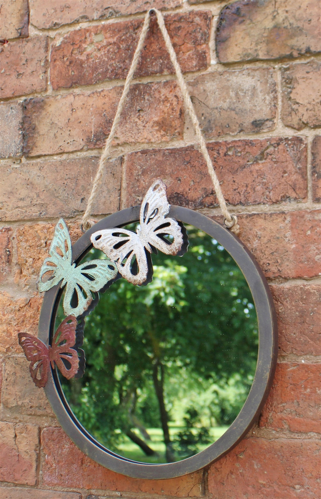 Circular Garden Mirror, Butterfly Design, 33cm