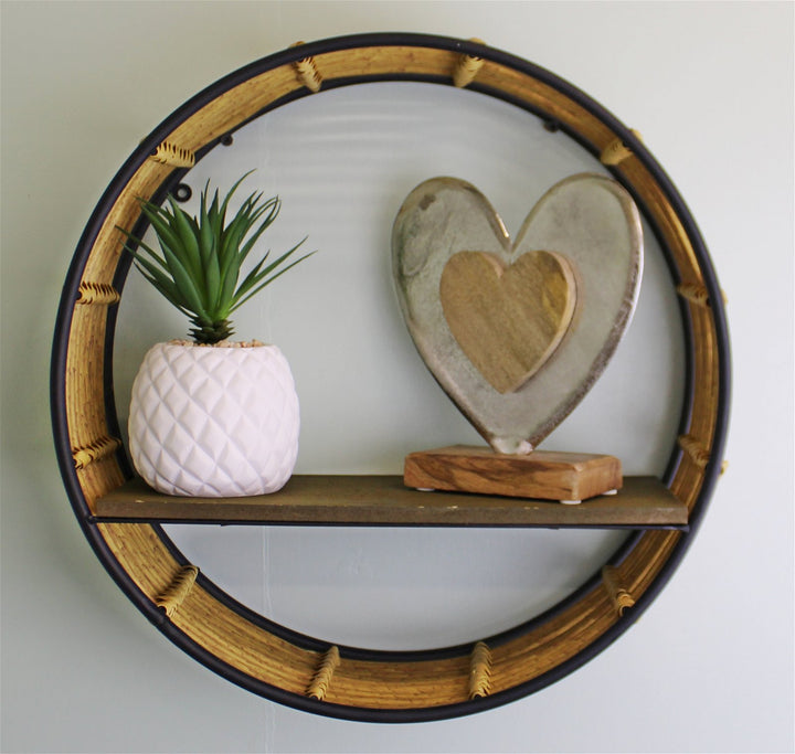 Circular Metal & Wicker Wall Shelf, 41cm